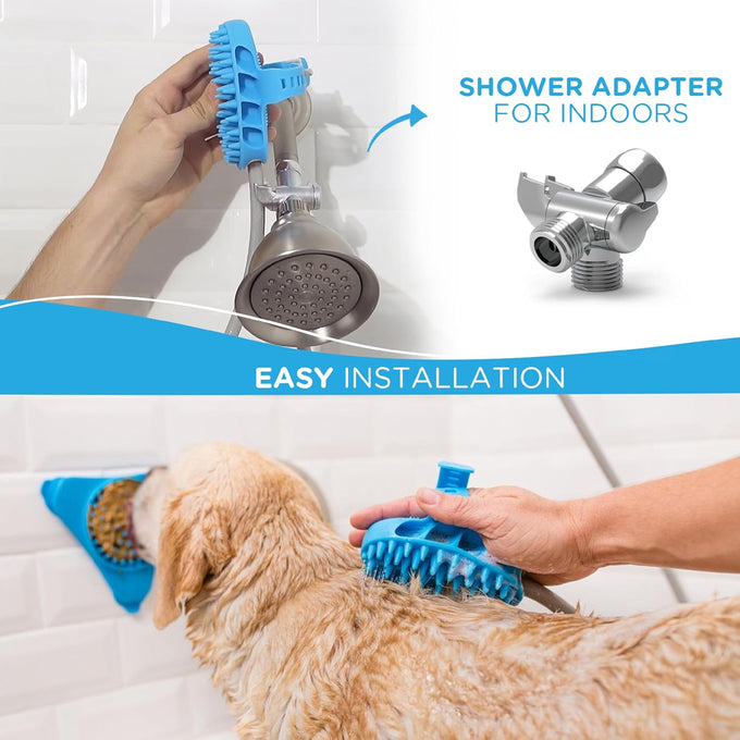 Aquapaw dog bath brush pro & shower attachment - large silicone rubber - 8ft hose attachment & shower wand for pet bathing
