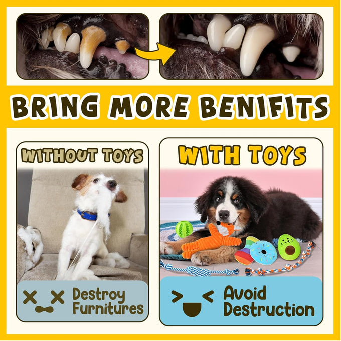 Zeaxuie 9-pack puppy toys bundle for small dogs, teething toys, squeaky plush and rope chew toys