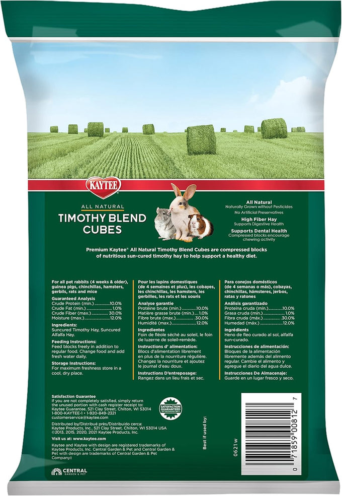 Kaytee Timothy and Alfalfa hay cubes for pet rabbits, guinea pigs, and small animals, 1 pound, high fiber and low protein content