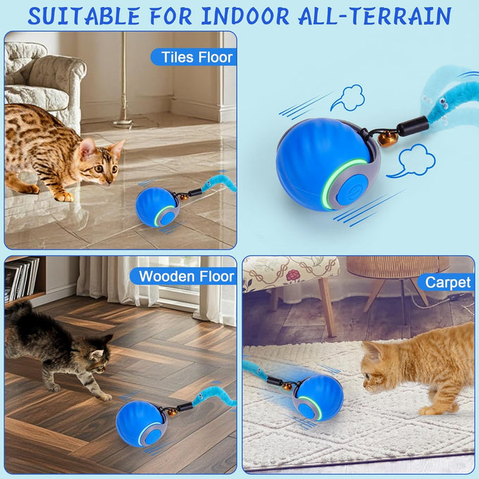 Baborui Automatic Interactive Cat Toy Ball for Small/Medium/Large Cats - Blue