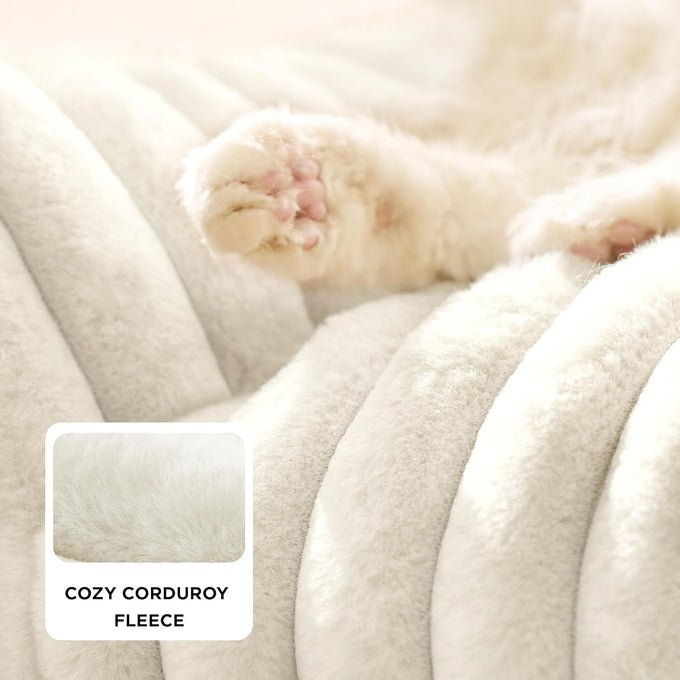 Bedsure 24inch ComfyFleece Cute Cat Couch for Indoor Cats, Cream, Removable Washable Cover and Supportive Pet Sofa