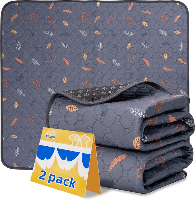 Sunheir Washable Pee Pads for Dogs, Grey, 2 packs, Heavy Absorbency, Waterproof, Non-Slip, Reusable, Potty Training