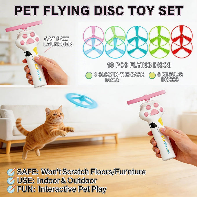 Cat Fetch Toy Launcher with Rechargeable Discs, Flying Disc Launcher for Kitten, Dog, Indoor, Outdoor Play