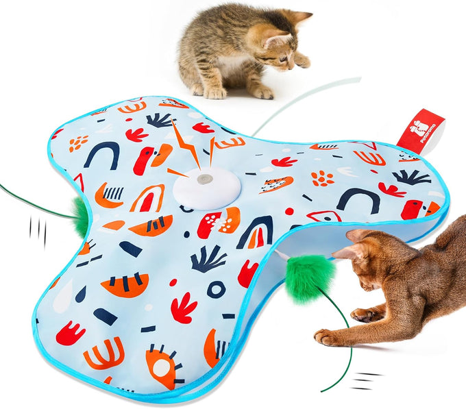 Potaroma automatic cat toy with moving feather, 3 modes, and USB rechargeable battery for indoor kittens and adult cats