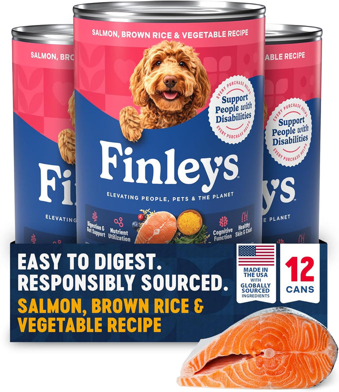 Finley's Wet Dog Food, Salmon Brown Rice & Vegetable Pate, Real Ingredients, 12.5oz Cans, 12 Pack