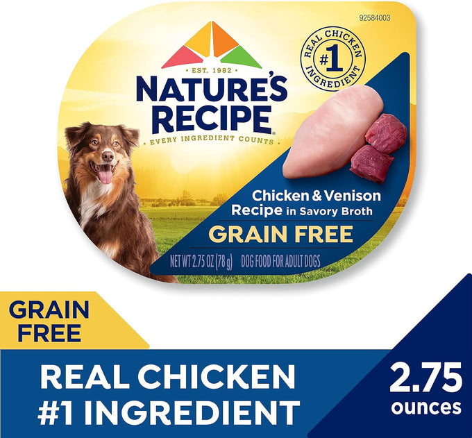 Nature's Recipe Grain-Free Chicken & Venison Wet Dog Food, 2.75oz (12-Pack)
