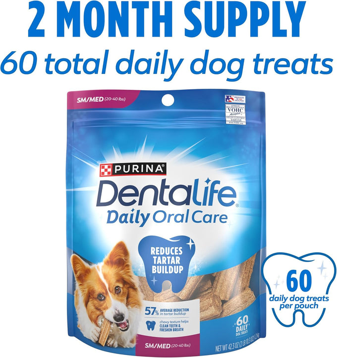 Purina DentaLife daily oral care dog dental chews for small and medium breed dogs, 60-count