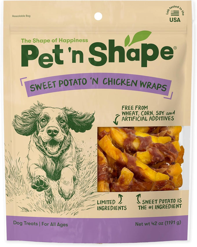 Pet'n Shape natural chicken wrapped sweet potato dog treats, 42 ounce, grain free and no artificial ingredients