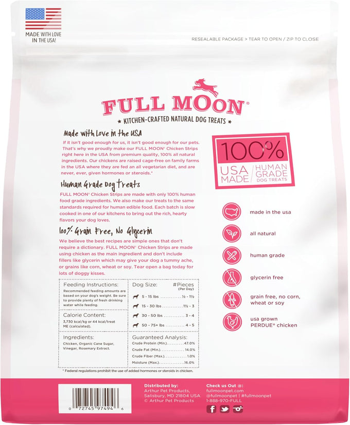 Full Moon human-grade all-natural chicken strips for dogs, 1.5 pound pack made in USA grain-free