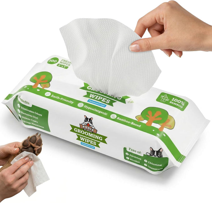 Pogi's hypoallergenic dog grooming wipes - gentle, fragrance-free, 100 count, for paws, body & butt