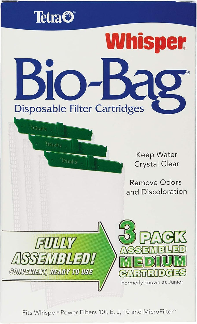 Tetra Whisper bio-bag medium filter cartridges for aquariums, 3-count, ready to use, fits Tetra Whisper 5-10 gal filters, PF-10, IQ 10