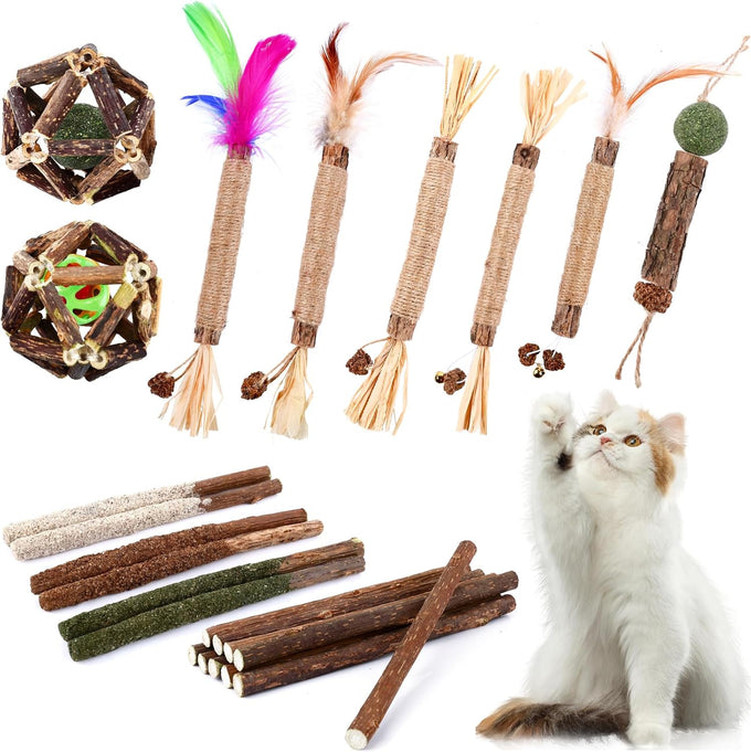 Wouseodo Natural Silvervine Sticks Cat Toy 6 Pack, Dental Care Teeth Cleaning,Matatabi Cat Nip Treat for Indoor Cats& Kittens