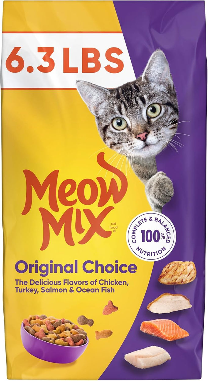 Meow Mix Original Choice Dry Cat Food, 6.3 pound bag, complete and balanced nutrition for adult cats