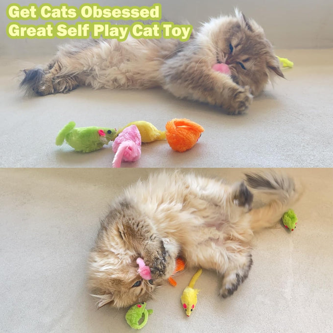 meohui 12pcs rattle cat mouse toys with faux fur, 2.36" mice body size, prefilled catnip for indoor cats play