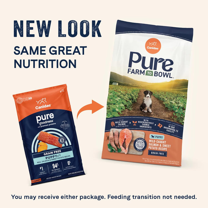 Canidae Pure Farm to Bowl Wild-Caught Salmon & Sweet Potato, Puppy Dog Food, Grain-Free, 22lb