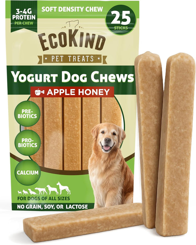EcoKind Peanut Butter Yogurt Dog Chews - Probiotics, Lactose Free, Grain Free, Natural Dog Treats for All Breeds, USA Made, 25 Chews