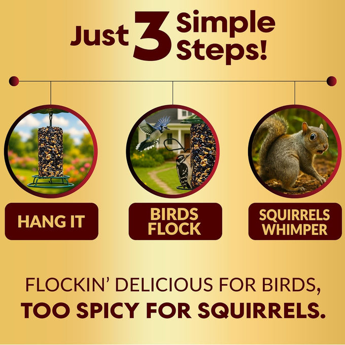 Hot Pepper Bird Seed Cylinders with Hole, 4" x 7.75", No Mess, All Natural, USA Made Birdseed for Outside Wild Birds