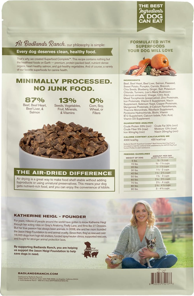 BADLANDS RANCH by Katherine Heigl - Superfood Complete Air-Dried Beef Dog Food - High Protein with Superfoods