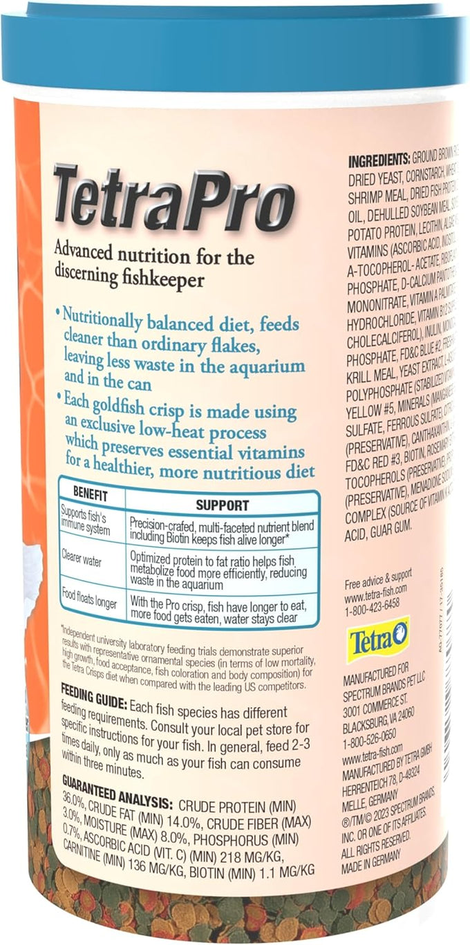 Tetra TetraPRO Goldfish Crisps advanced nutrition 7.9 ounce biotin fish feed