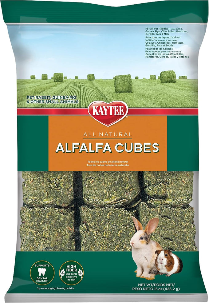 Kaytee 15 oz Alfalfa Cubes for Rabbits, Guinea Pigs, and Other Small Animals, High Protein Food Supplement