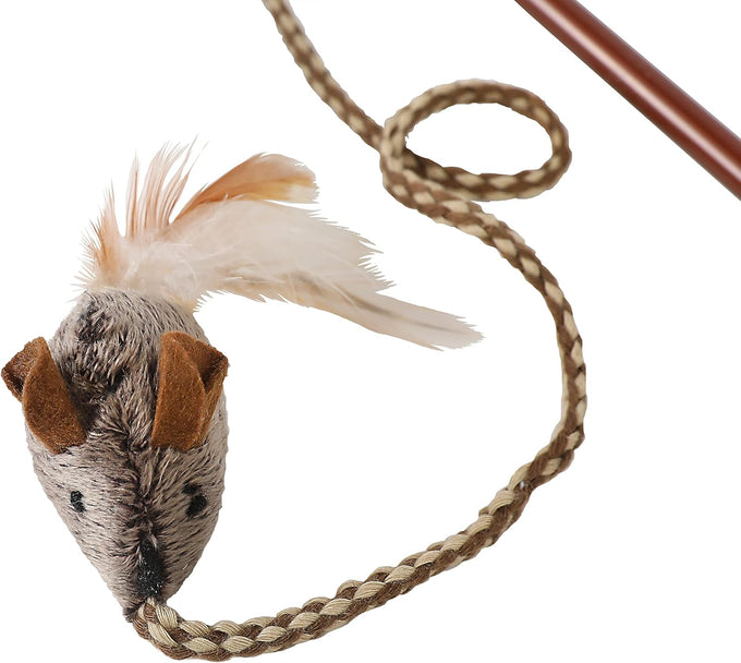 OurPets Teathered & Feathered Play Wand Cat Toy for All Breed Sizes with Real Bird Chirping Sound and Cosmic Catnip
