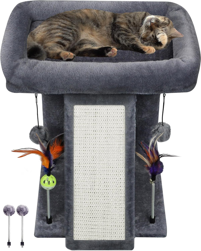 TWDEPART Cat Tree Tower with Grey Scratching Post for Indoor Cats, 16.93"L x 13"W x 17.7"H Climbing Tree
