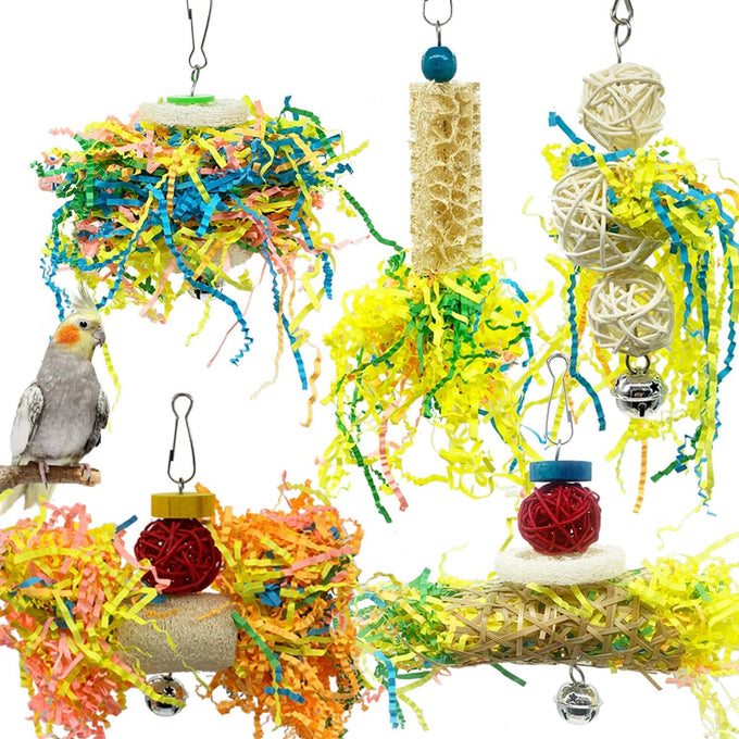 3Pack wood-rattan bird chewing toys foraging shredder toy parrot cage hanging toy