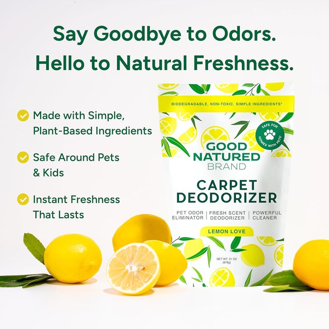 Good Natured Brand carpet deodorizer 31 oz pet odor eliminator powder fresh natural lemon scent safe homes pets