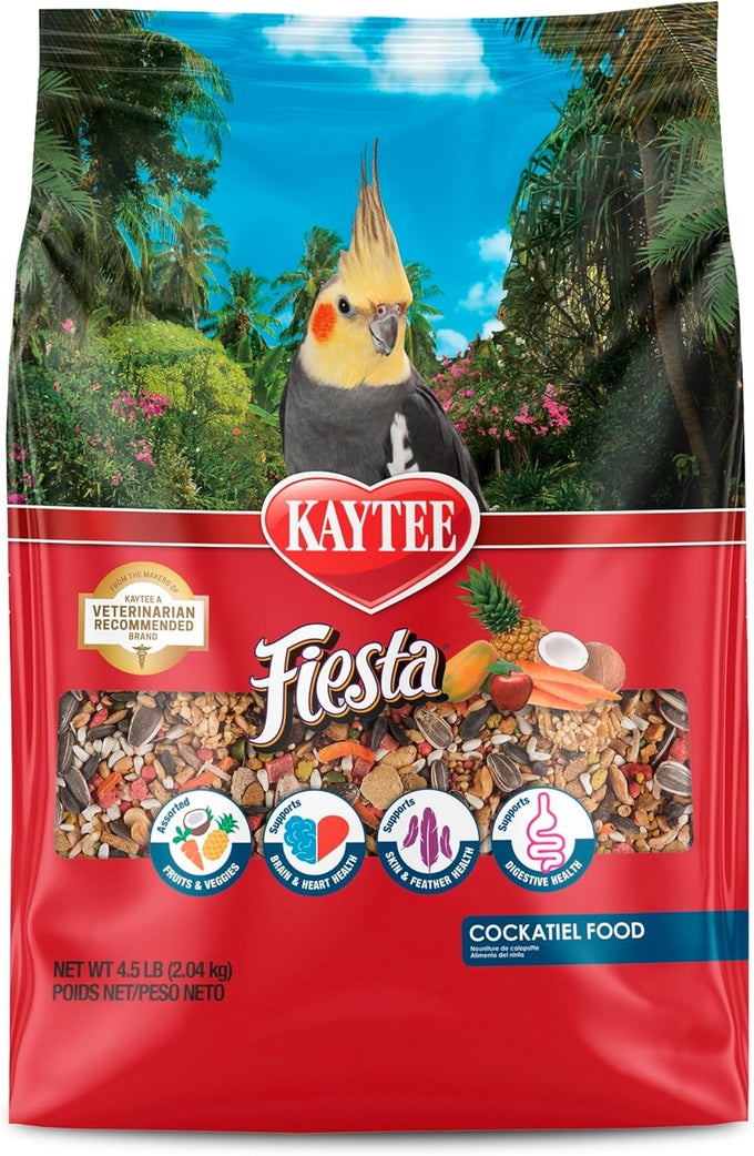 kaytee fiesta cockatiel food, nutritious and fun blend for skin and feather health, 4.5 pounds, 4.5 pound bag