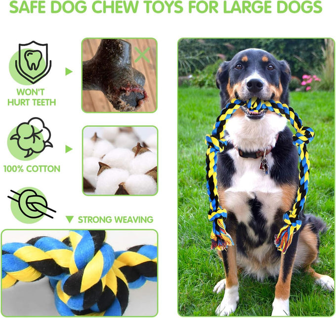 SharlovY Large Tough Chew Toys for Aggressive Chewers, 9-Kit Cotton Rope Toys Set for Medium-Large Breed Dogs