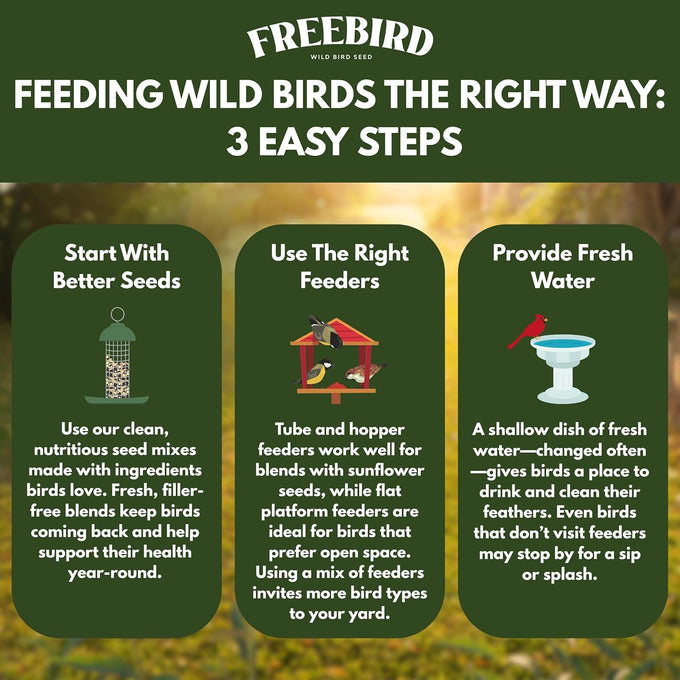 Freebird Wild Bird Seed for Outside Feeders - Premium Songbird Blend for Cardinals, Finches, and Colorful Birds - 5lb Bag