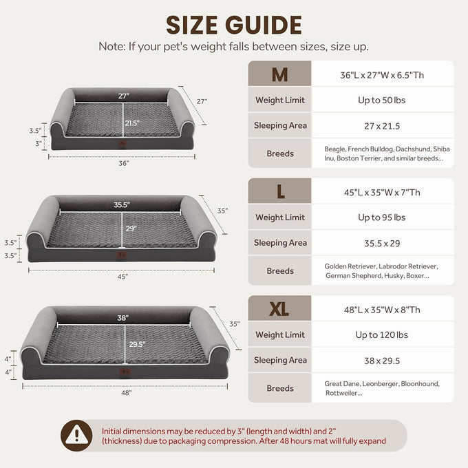 Large Dog Bed Dark Grey 45x35x7 Inch Orthopedic XXL Dog Bed for Medium Size Dogs