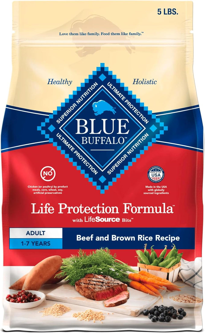 Blue Buffalo Life Protection Formula Adult Dry Dog Food, Beef & Brown Rice, 5-lb