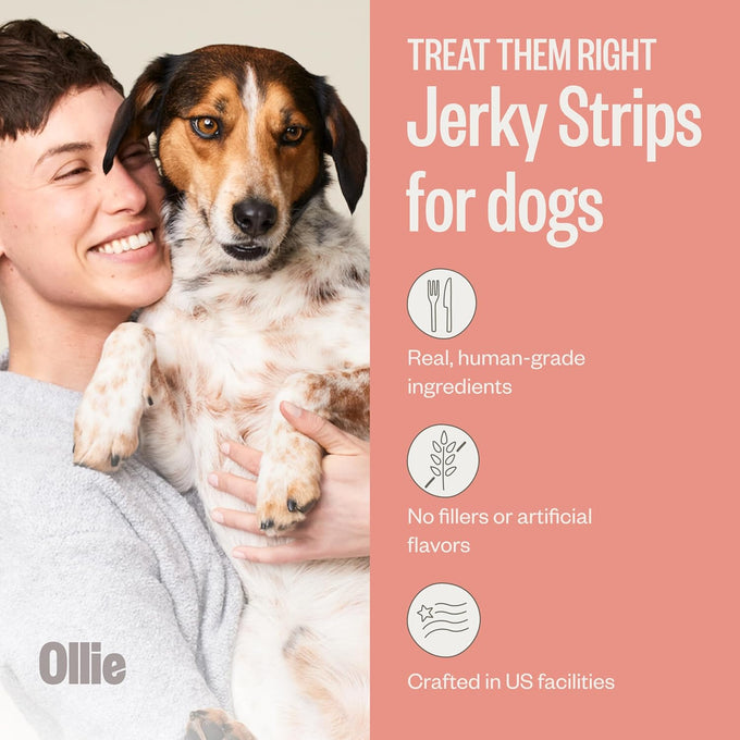 Ollie beef and sweet potato jerky dog treats, 5 oz pack, all natural, human grade, healthy snacks for dogs