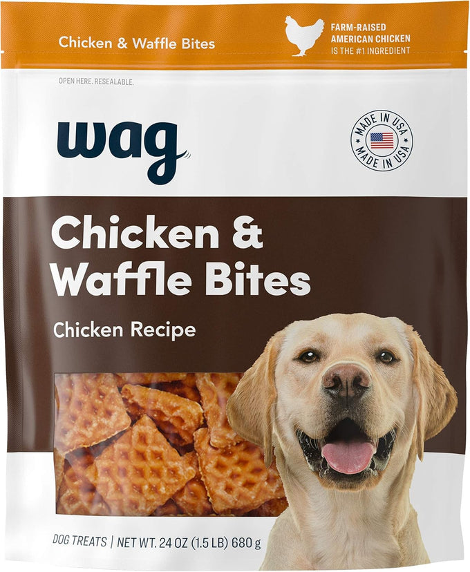 Amazon Brand Wag Dog Treats Chicken and Waffle Bites Farm-Raised Chicken Resealable Pack 24 Oz