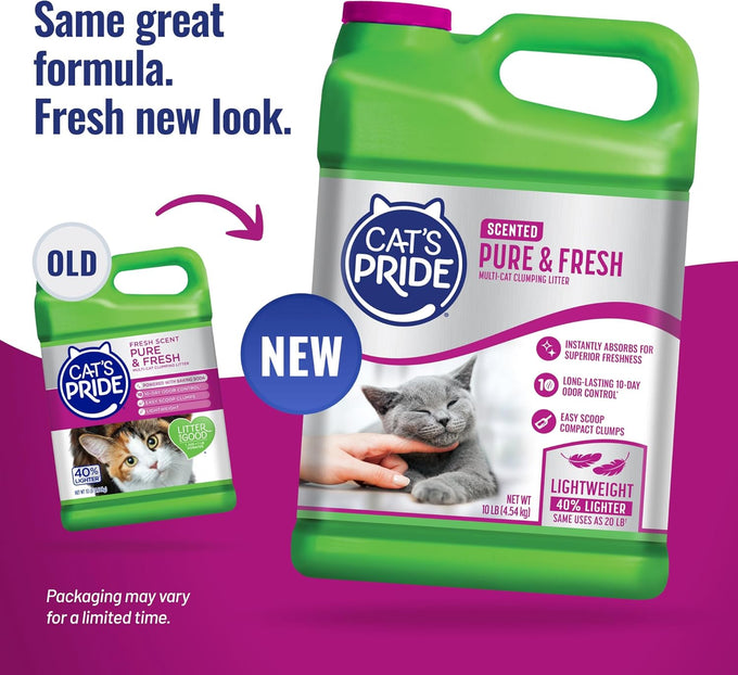 Cat's Pride Premium Lightweight Clumping Litter: Pure & Fresh, Multi-Cat, Scented, 10 Pounds