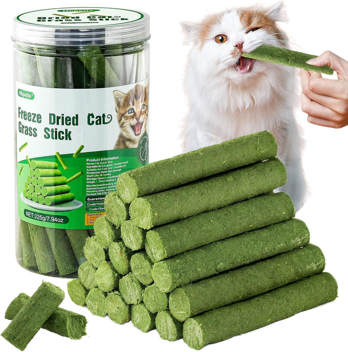 30g cat grass sticks for cats, delicious edible chew toy treats for teeth cleaning and hairball removal