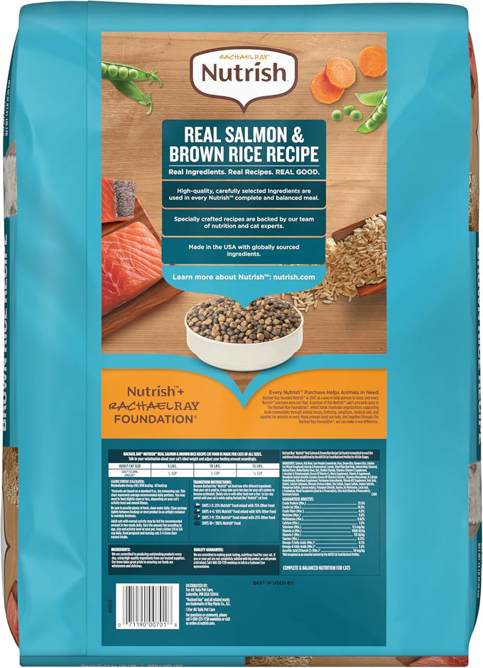 rachael ray nutrish real salmon dry cat food 14 lb bag brown rice recipe