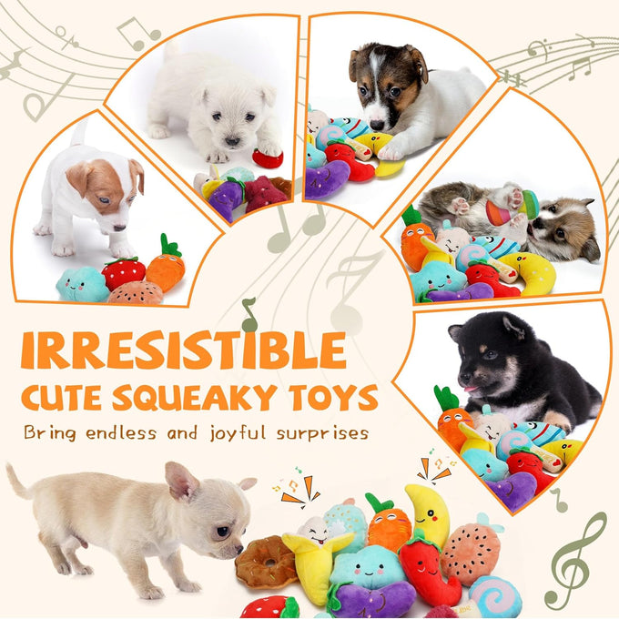Cheerful 20-Pack Squeaky Plush Dog Toys Set with Dog Bags for Small Dogs, Fun&Teeth Cleaning