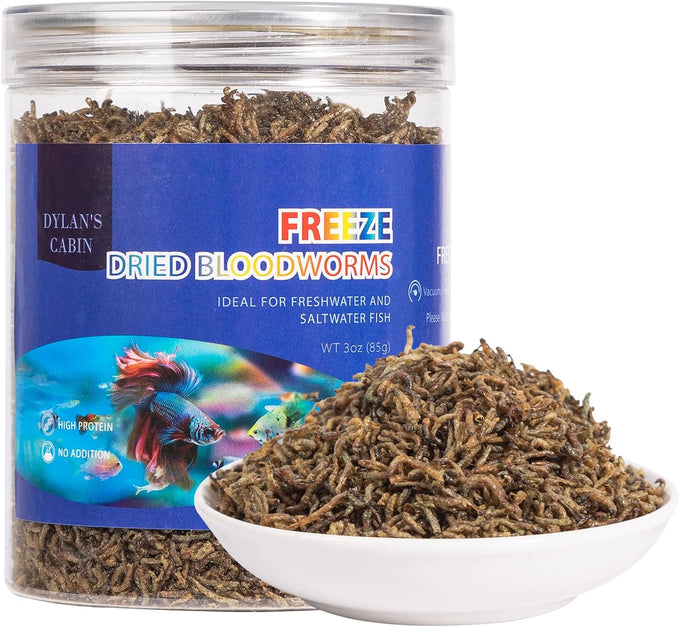 Dylan's cabin freeze-dried bloodworms high-protein fish food for all tropical fish betta goldfish discus guppies cichlids 85g