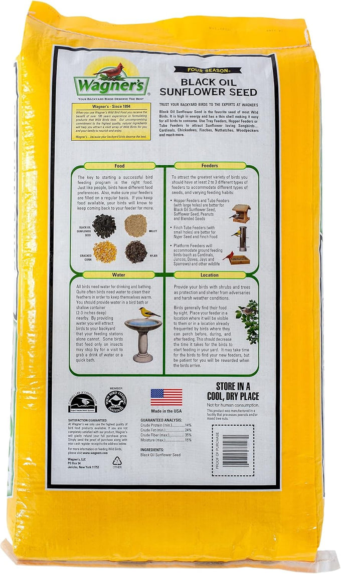 Wagner's 76027, 25-Pound Bag, Thin Shelled Black Oil Sunflower Wild Bird Food, Attracts Multiple Bird Species