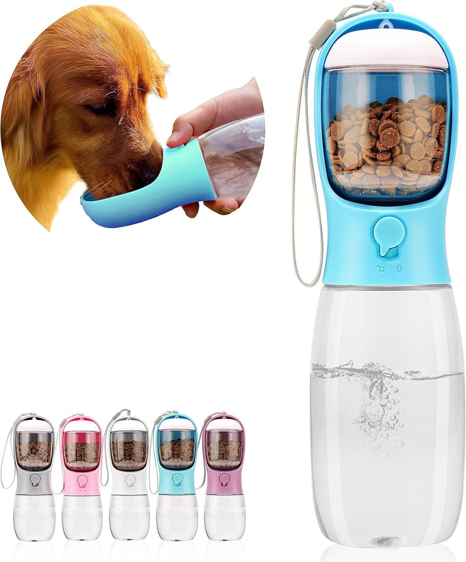 avelora dog water bottle with food container, 10oz/15oz/19oz leak proof pet water dispenser for walking hiking travel