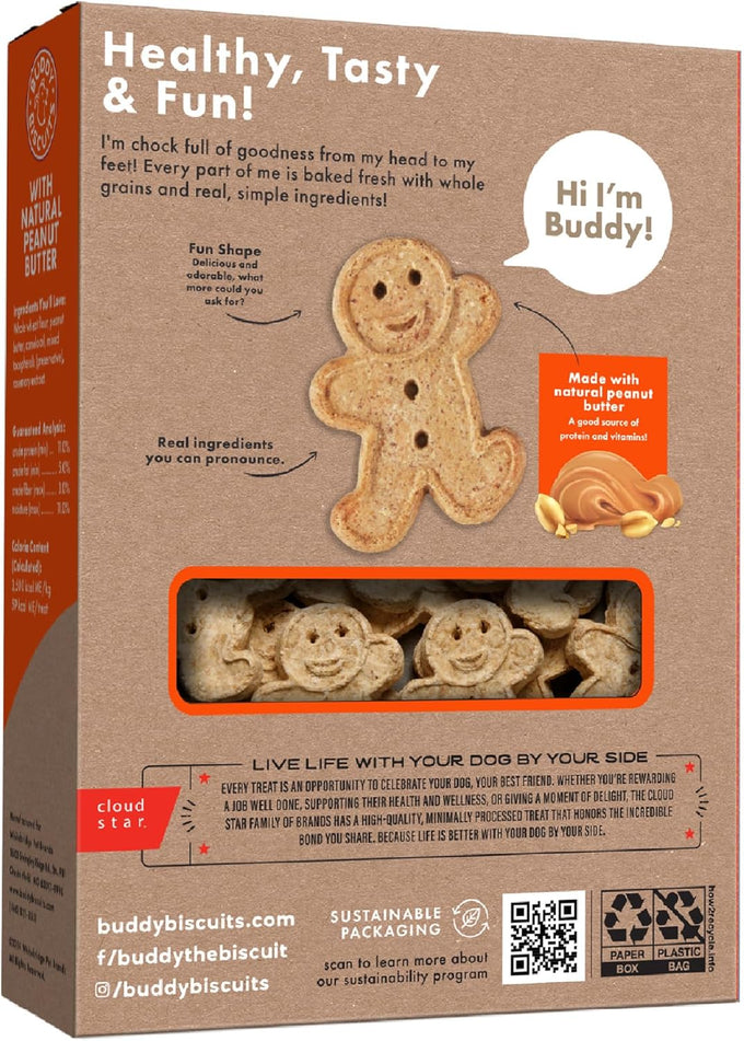 Buddy Biscuits crunchy peanut butter treats for medium to large dogs, 16 oz. box, USA made