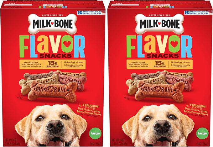 Milk-Bone Flavor Snacks dog treats, small biscuits, 24-ounce box, 5 natural flavors, 15% protein