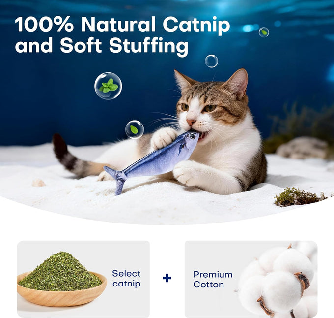 potaroma cat toys bite-sized flopping fish with catnip, realistic tap-activated moving kitten kicker, 3 floppy mode