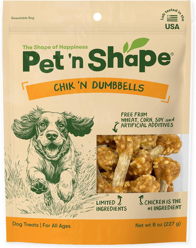 Pet 'n Shape Chik 'n Rice Dumbbells - 100% Natural Chicken Treats for Dogs, 1 Pound, Crunchy Bites