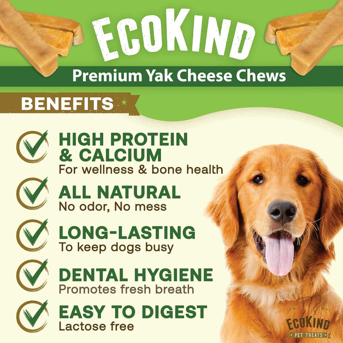 EcoKind gold yak cheese dog chews, natural, high protein, durable for aggressive chewers, large, 4 chews, 1 lb