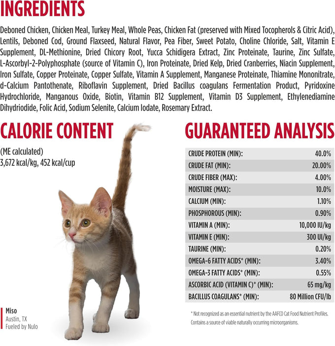 Nulo Freestyle Cat & Kitten Dry Food, Chicken & Cod Recipe, High Protein Grain Free, 4lb Bag, Natural Kibble