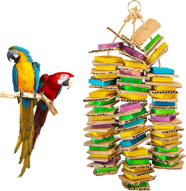 Myfamirea parrot toys for medium birds, natural wooden chew toys for African Greys, cockatoos, and macaws
