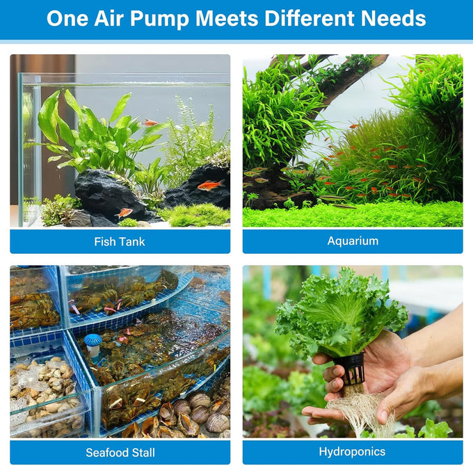 hygger aquarium air pump, 4w/7w/11w powerful oxygen aerator, adjustable dual stainless steel outlets for small-medium-large fish tank